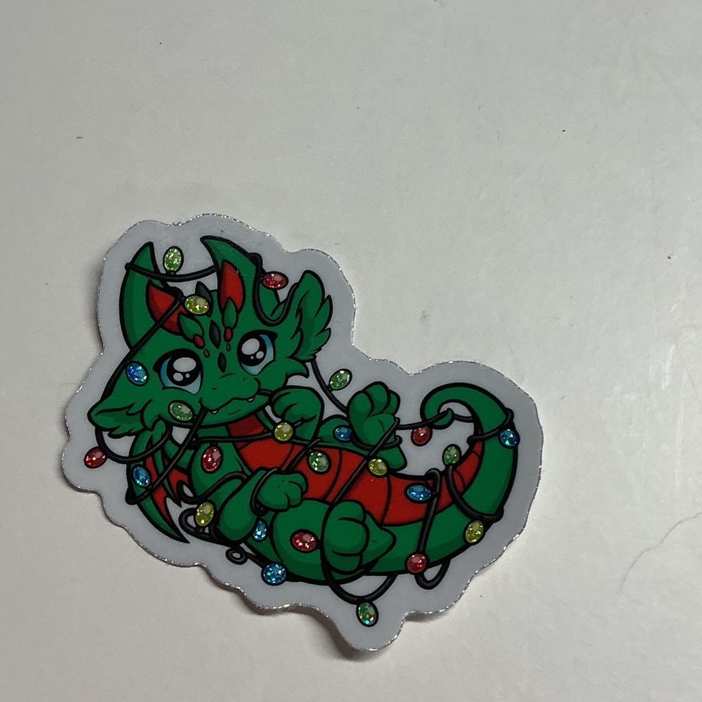 Cute Dragon Sticker with Christmas Lights
